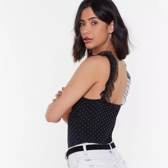 Nasty Gal Wardrobe Re-Mesh Pending Polka Dot Bodysuit - Picture 3 of 4